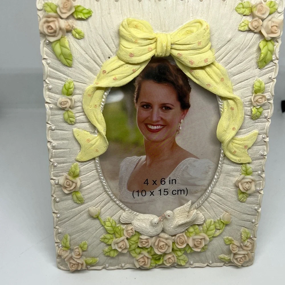 Floral Yellow Bow and Doves Picture Frame
